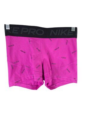 Womens Nike Pro Pink & Black Logo Dri-Fit Compression Shorts Polyester Blend M